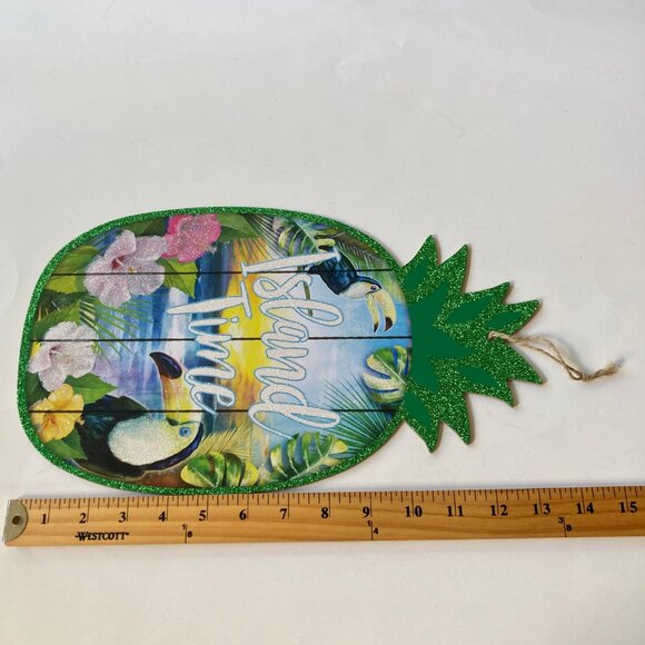 ISLAND TIME Pineapple Tiki Bar Beach Sign Luau Door Wall Decoration Parrots - Picture 9 of 9